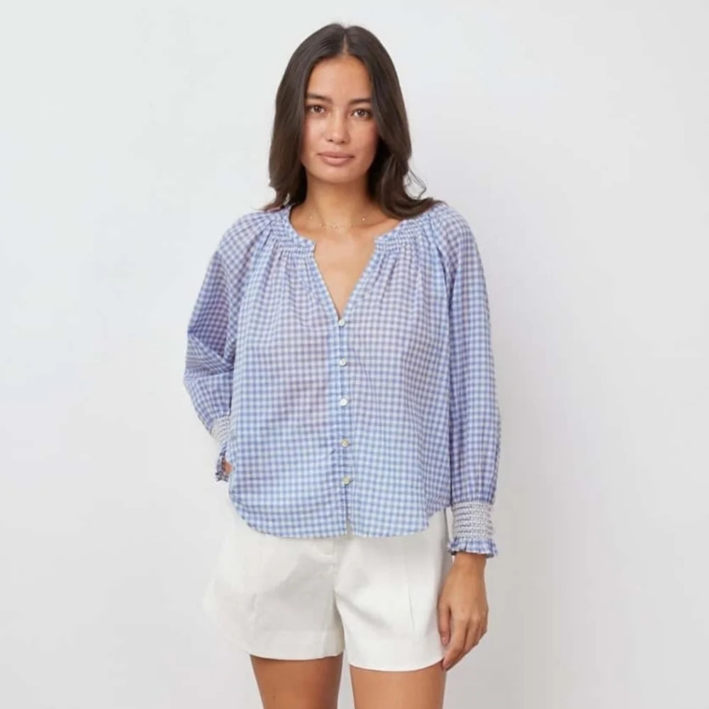 NEW Rails Mariah Carolina Blue Gingham Button Up Top Blouse 1X New Preppy